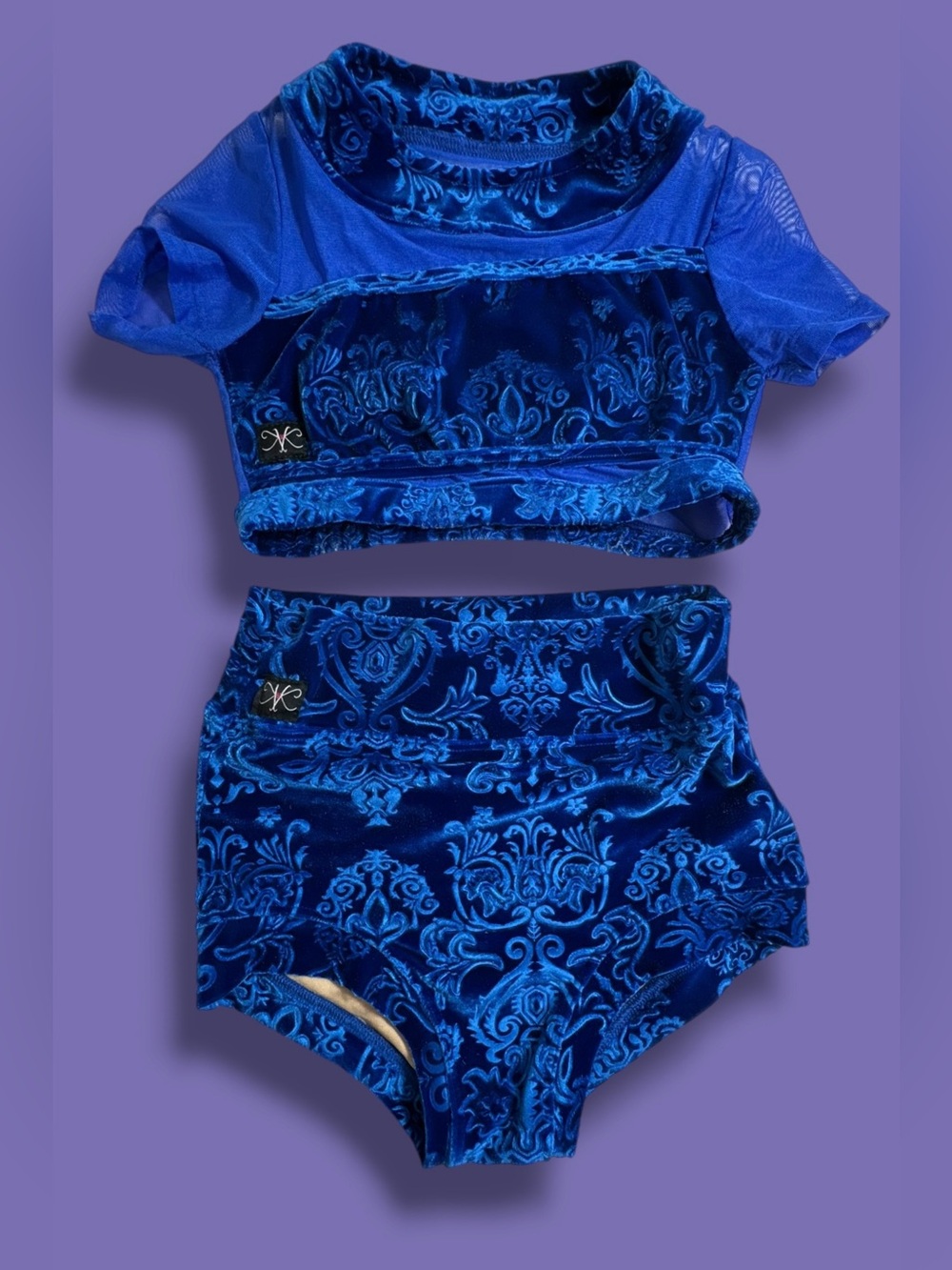 Kandi Kouture 2 Piece Dancewear Royal Blue Velvet Size CXL 10/12 Top AXS
